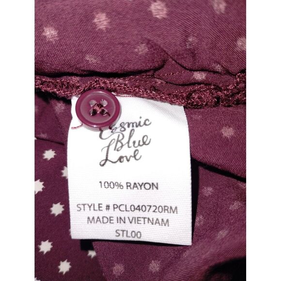 Cosmic Blue Love Womens Popover Top Size M Maroon White Polka Dot Tunic - Picture 7 of 8